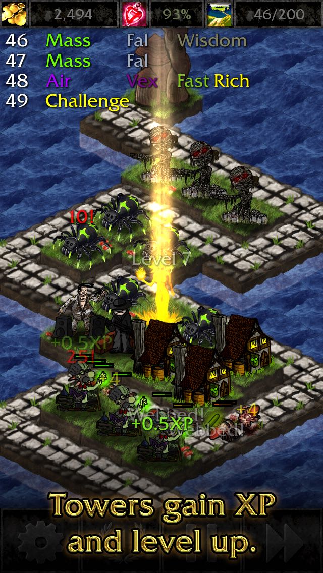 Towers gain XP and level up