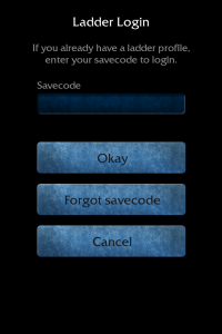 The new mask to login with an existing savecode.